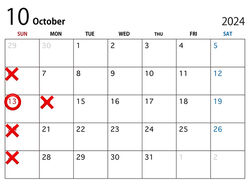 ☆10月の営業カレンダー☆